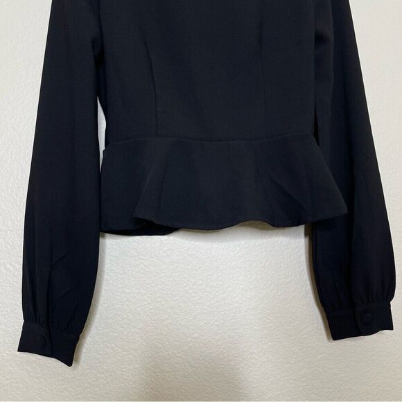 Revolve About Us Black XXS Blazer Style Wrap Blouse Long Sleeve Button Top Work - Picture 10 of 11
